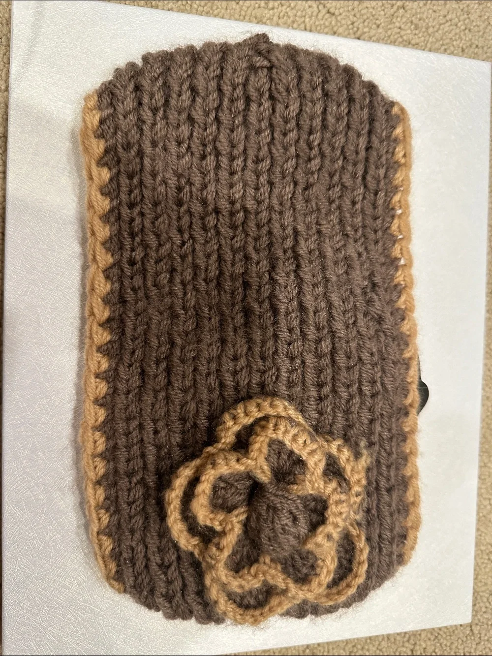 Brand New Brown Knit Headband Flower Accent